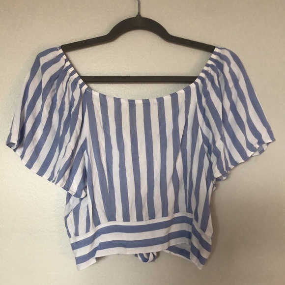 SUZY SHIER | Striped Tie-Front Fluttery Top - Picture 3 of 3